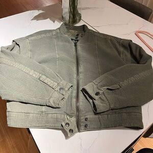 Free People - We The Free Olive Quilted Utility Jacket M Oversized Military Zip